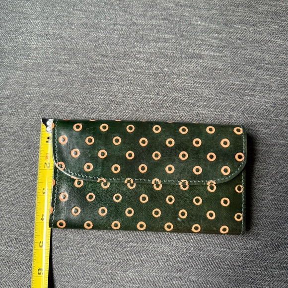 Vintage Handmade Green & Tan Polka Dot Leather Wallet. Pre-owned EUC - Picture 3 of 8